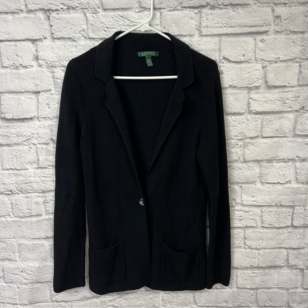 Lauren Ralph Lauren medium classic black cardigan sweater pockets women’s
